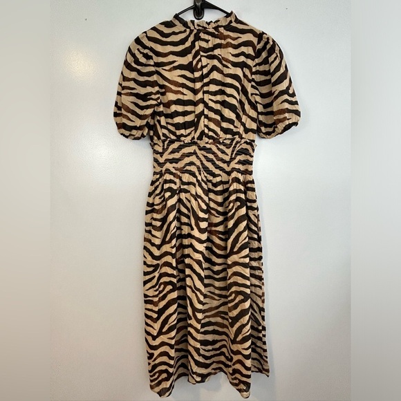 NWT J. Crew Zebra Stripe Smocked Waist Cotton Short Sleeve Midi Dress Size Small - Picture 7 of 12